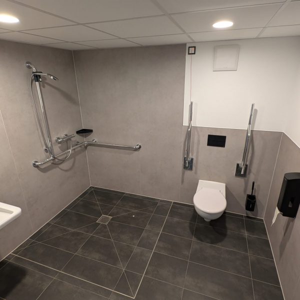 Barrierefreies Badezimmer mit Dusche, Haltegriffen und Toilette – Evangelische Gesellschaft für Deutschland KdöR